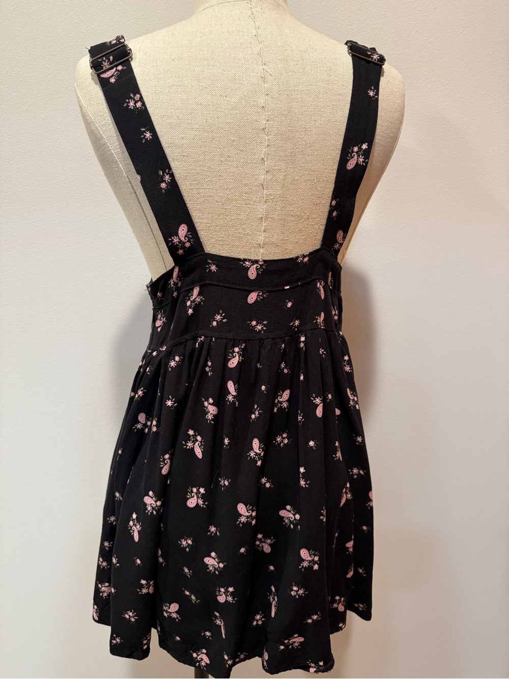 Charlotte Russe Black Mini Overall Dress with Pink Floral Print - Picture 3 of 5